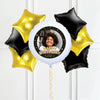 Personalised Photo Balloon - Any Age Birthday: Black & Gold Stars Single Photo 6 Balloons Personalised Balloons
