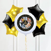 Personalised Photo Balloon - Any Age Birthday: Black & Gold Stars Multi Photo 6 Balloons Personalised Balloons