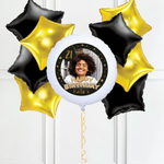 Personalised Photo Balloon - Any Age Birthday: Black & Gold Stars