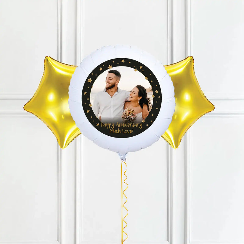Personalised Photo Balloon – Black & Gold Stars Single Photo 2 Balloons Personalised Balloons