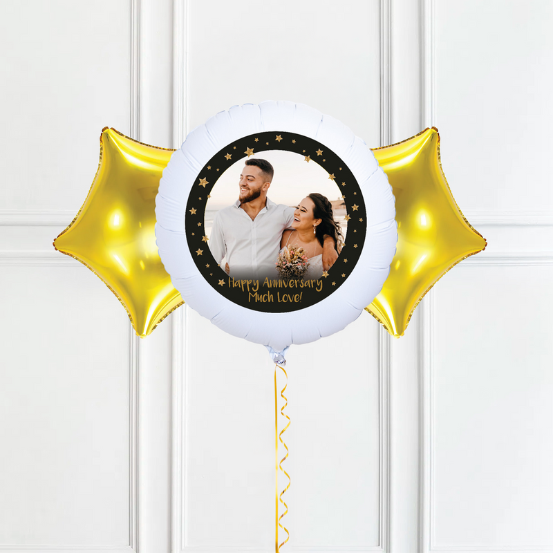 Personalised Photo Balloon – Black & Gold Stars