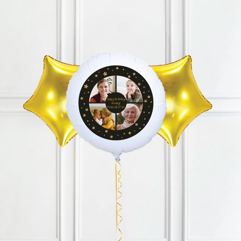 Personalised Photo Balloon – Black & Gold Stars