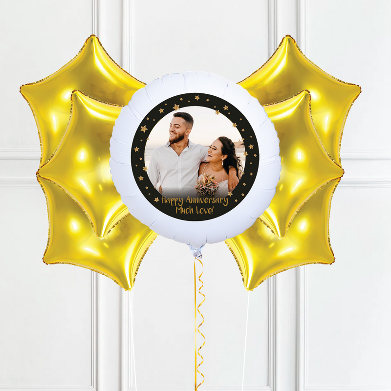 Personalised Photo Balloon – Black & Gold Stars