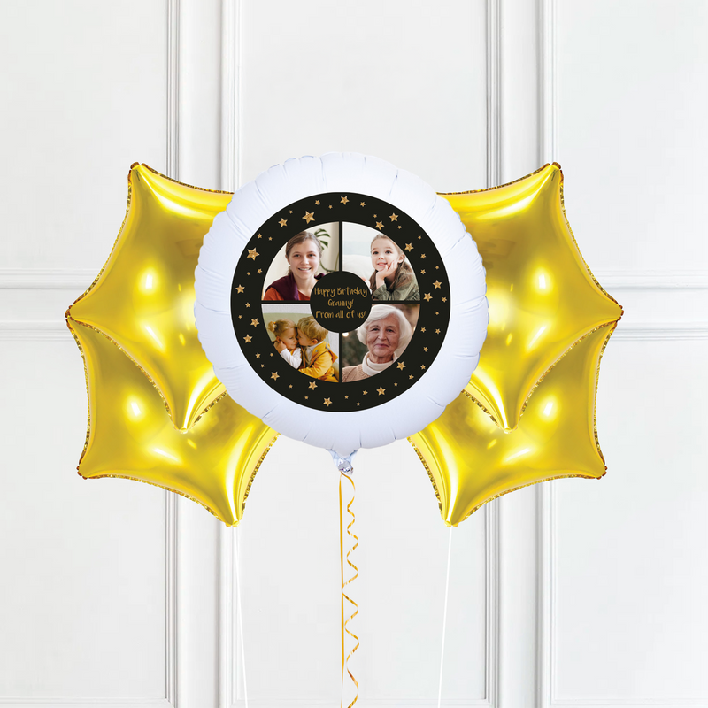 Personalised Photo Balloon – Black & Gold Stars