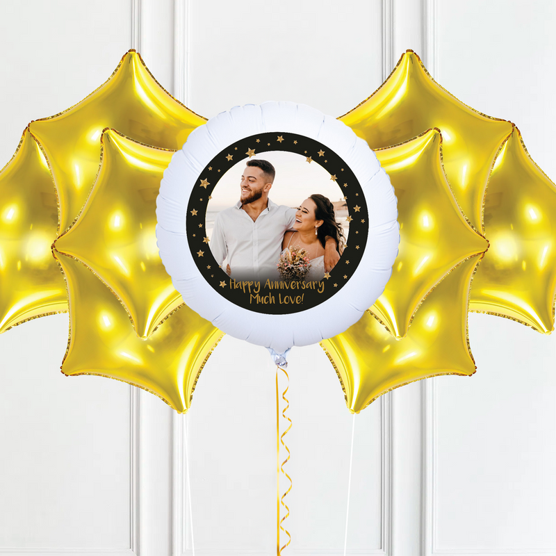 Personalised Photo Balloon – Black & Gold Stars