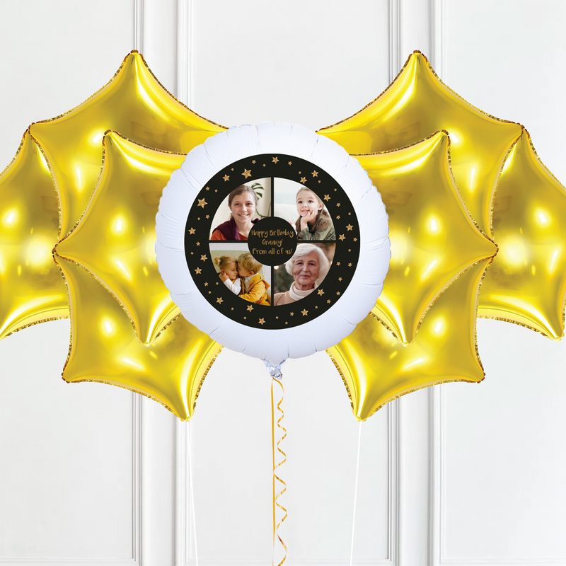 Personalised Photo Balloon – Black & Gold Stars