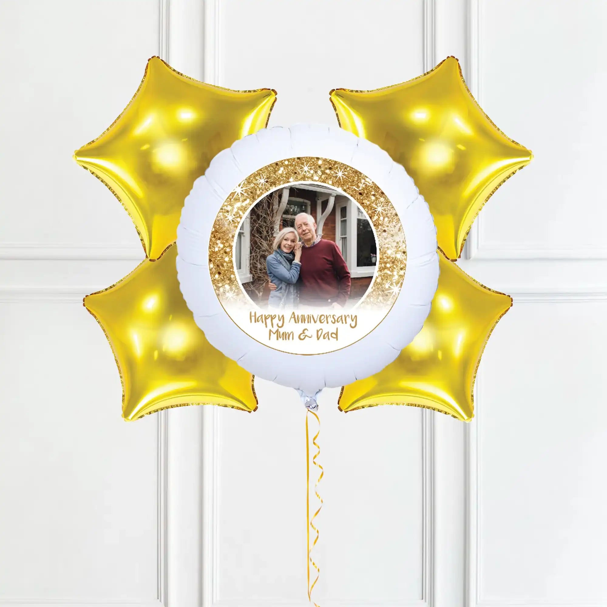 Personalised Photo Balloon – Gold Lustre Single Photo 4 Balloons Personalised Balloons