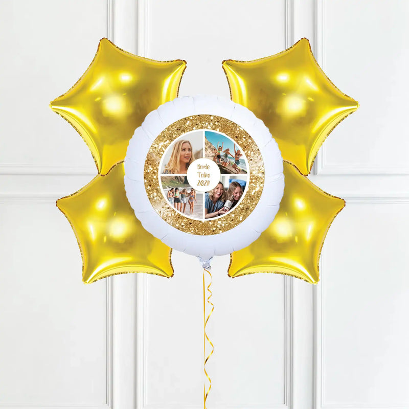 Personalised Photo Balloon – Gold Lustre Multi Photo 4 Balloons Personalised Balloons