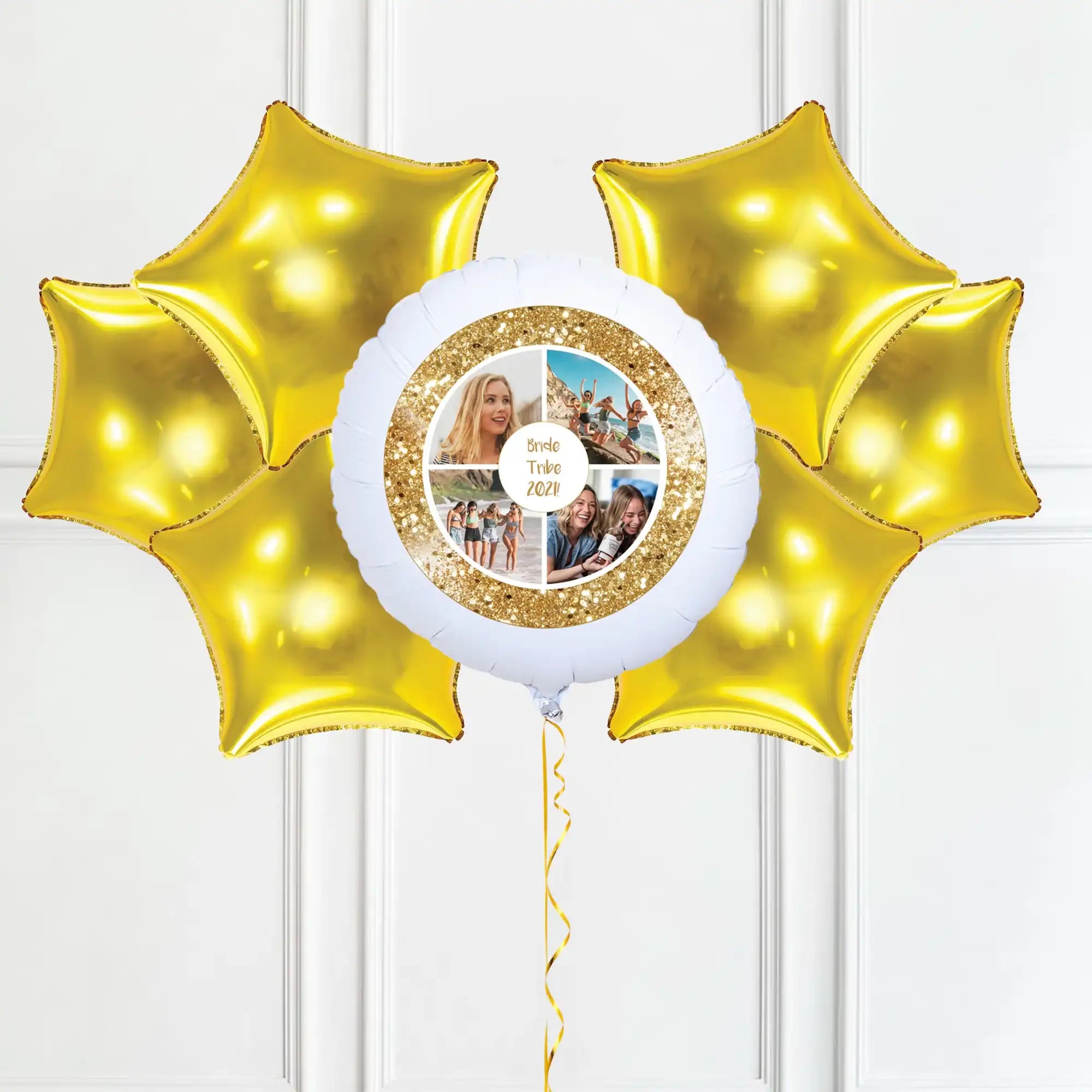 Personalised Photo Balloon – Gold Lustre Multi Photo 6 Balloons Personalised Balloons