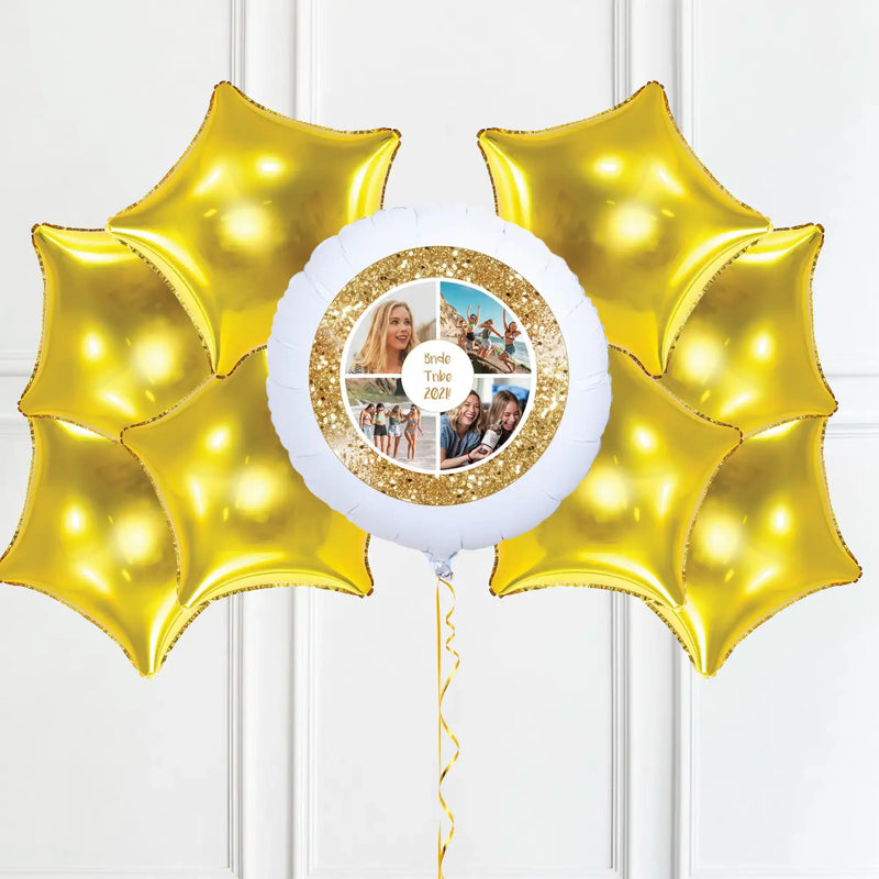 Personalised Photo Balloon – Gold Lustre Multi Photo 8 Balloons Personalised Balloons