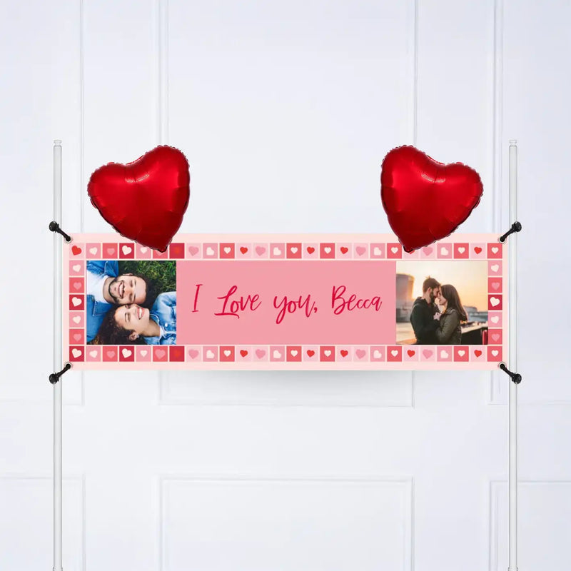 Photo Heart Collage Personalised Party Banner Photo 2 Balloons Personalised Banner
