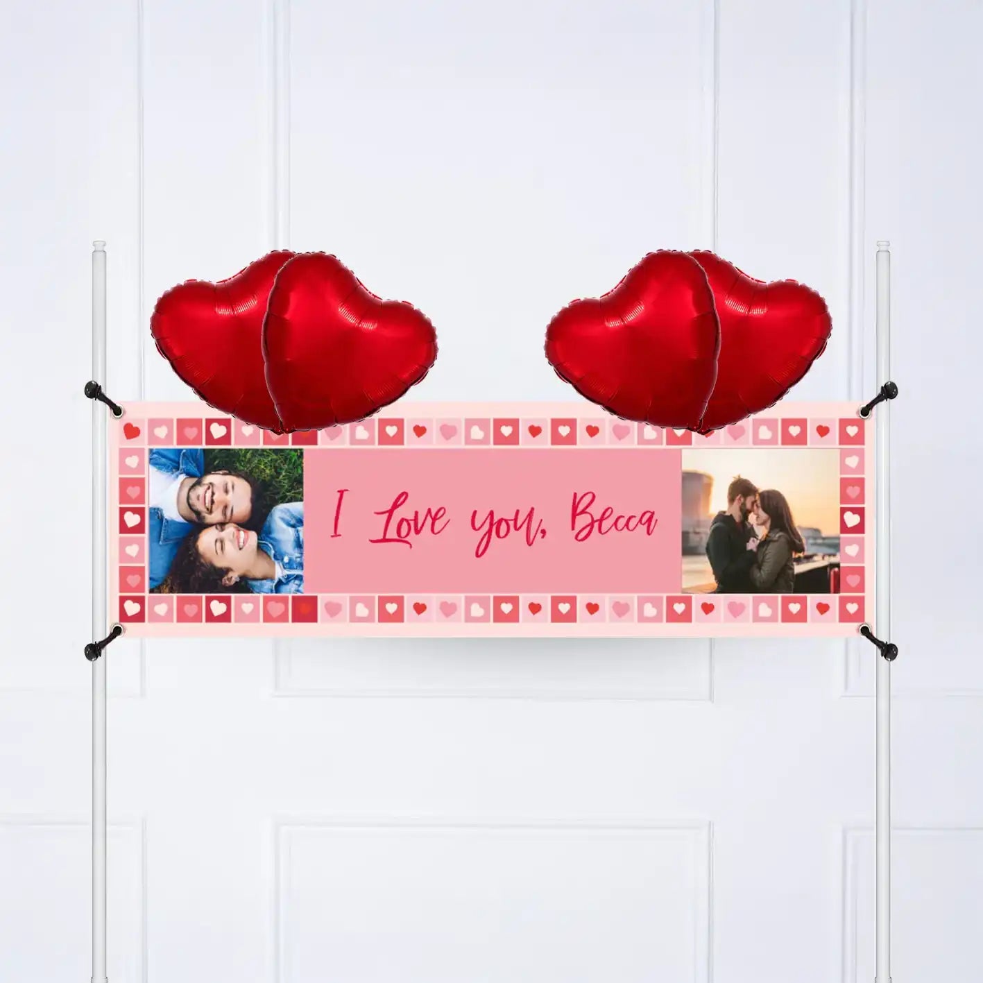 Photo Heart Collage Personalised Party Banner Photo 4 Balloons Personalised Banner