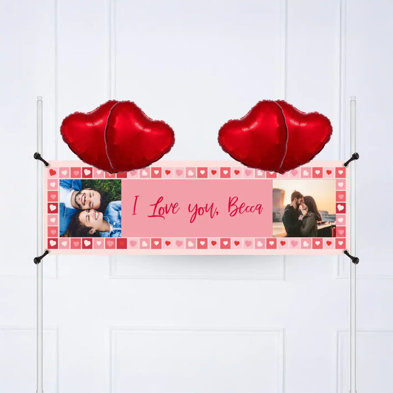 Photo Heart Collage Personalised Party Banner Photo 4 Balloons Personalised Banner