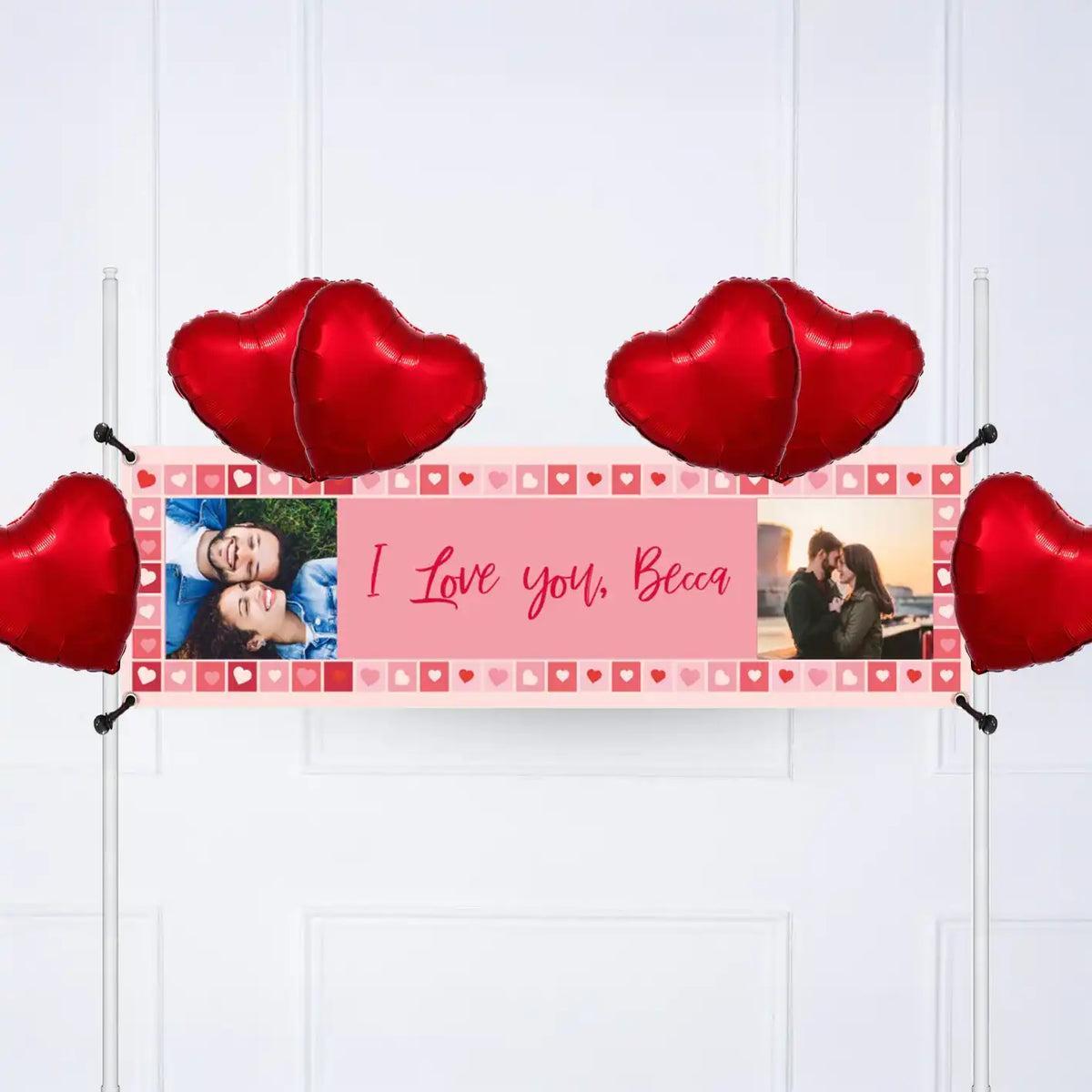 Photo Heart Collage Personalised Party Banner Photo 6 Balloons Personalised Banner
