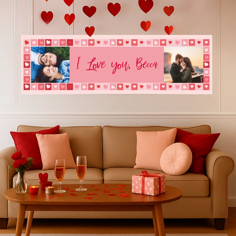 Photo Heart Collage Personalised Party Banner Personalised Banner