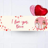 Heart Confetti Personalised Party Banner Photo and Message 2 Balloons Personalised Banner