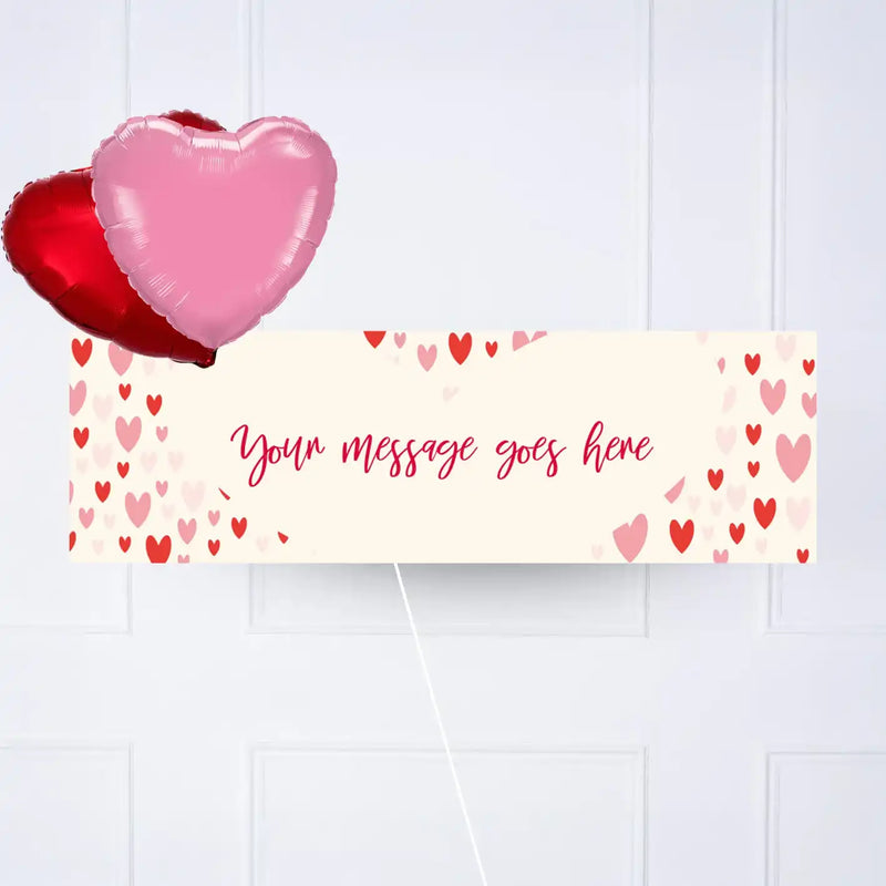 Heart Confetti Personalised Party Banner Message 2 Balloons Personalised Banner
