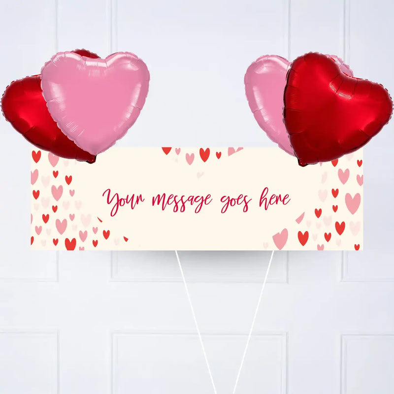 Heart Confetti Personalised Party Banner Message 4 Balloons Personalised Banner