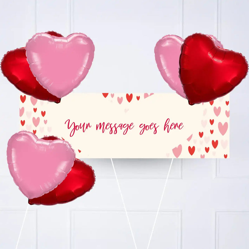 Heart Confetti Personalised Party Banner Message 6 Balloons Personalised Banner