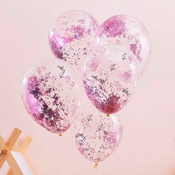 Pink Glitter Filled Latex Balloons (x5) General Party