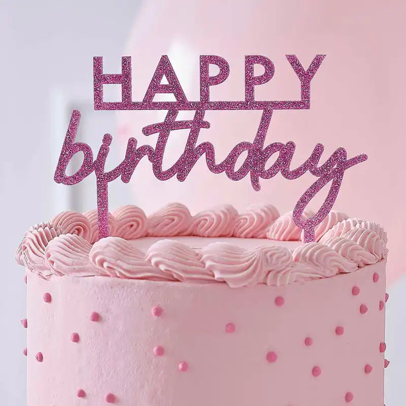 Pink Glitter Acrylic Happy Birthday Cake Topper General Party