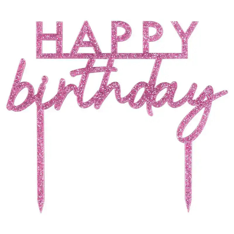 Pink Glitter Acrylic Happy Birthday Cake Topper General Party