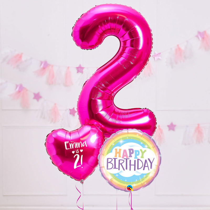 Personalised 2nd Birthday Inflated Balloon Bunch – Pink