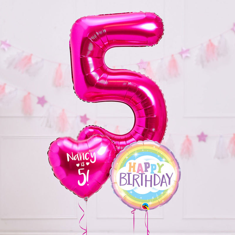 Personalised 5th Birthday Inflated Balloon Bunch – Pink