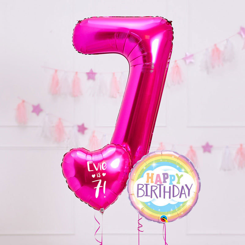 Personalised 7th Birthday Inflated Balloon Bunch – Pink