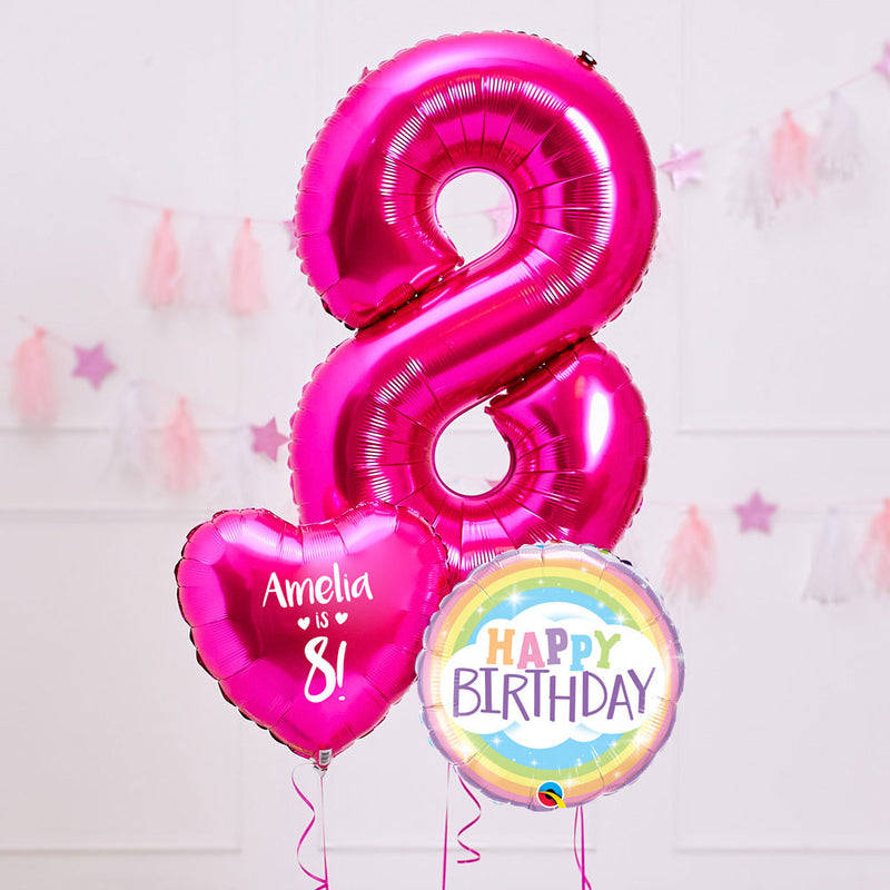 Personalised 8th Birthday Inflated Balloon Bunch – Pink