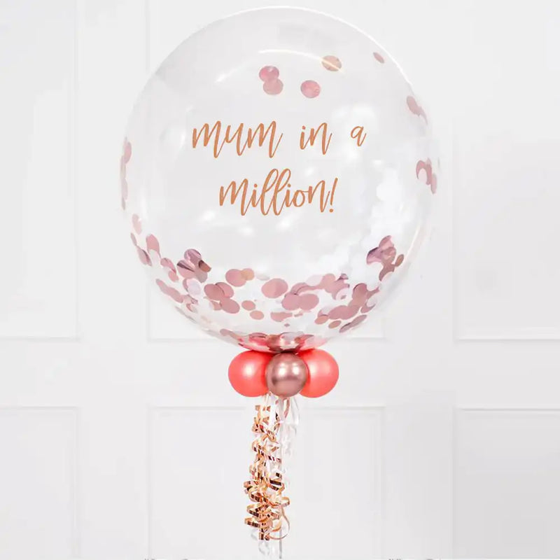 Personalised Bubble Balloon in a box - Rose Gold Confetti Personalised Balloons