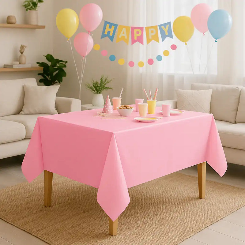 Lovely Pink Solid Reusable Plastic Table Cover, 54" x 108" Party Pieces