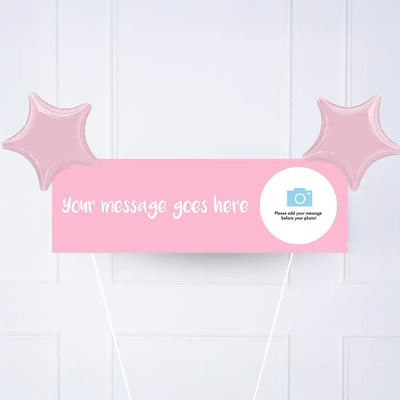Coloured Personalised Party Banner Pink 2 Balloons Personalised Banner
