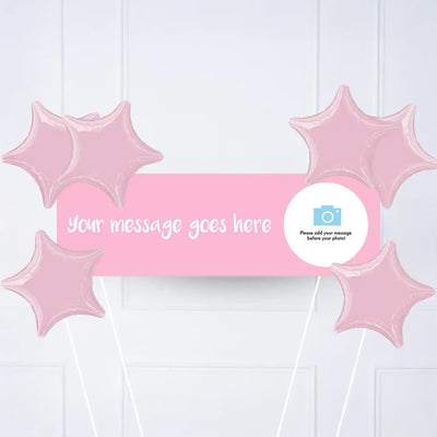 Coloured Personalised Party Banner Pink 6 Balloons Personalised Banner