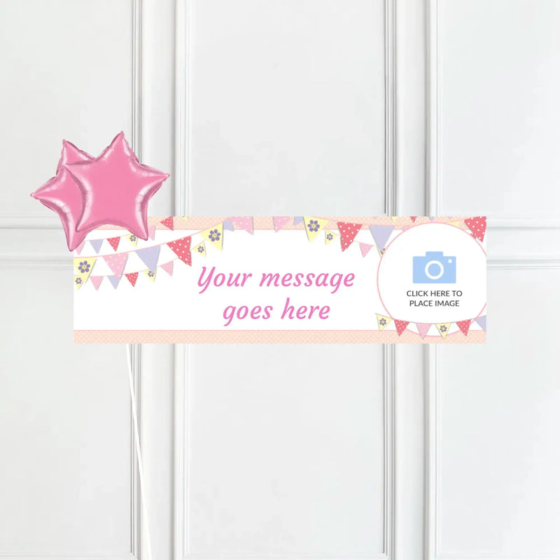 Pink Bunting Personalised Party Banner Yes 2 Balloons Personalised Banner