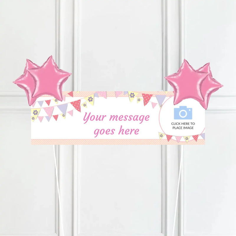 Pink Bunting Personalised Party Banner Yes 4 Balloons Personalised Banner