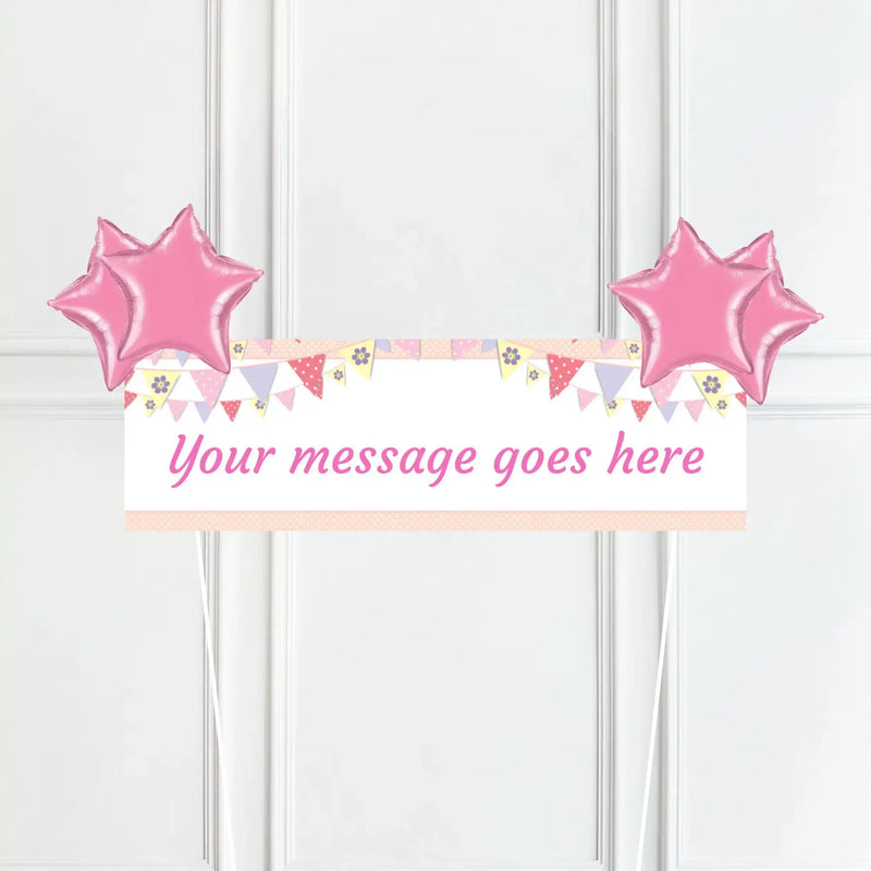 Pink Bunting Personalised Party Banner No 4 Balloons Personalised Banner