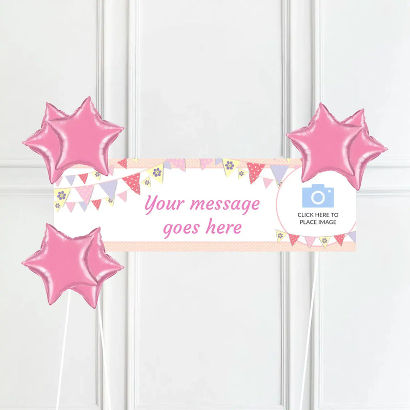 Pink Bunting Personalised Party Banner Yes 6 Balloons Personalised Banner