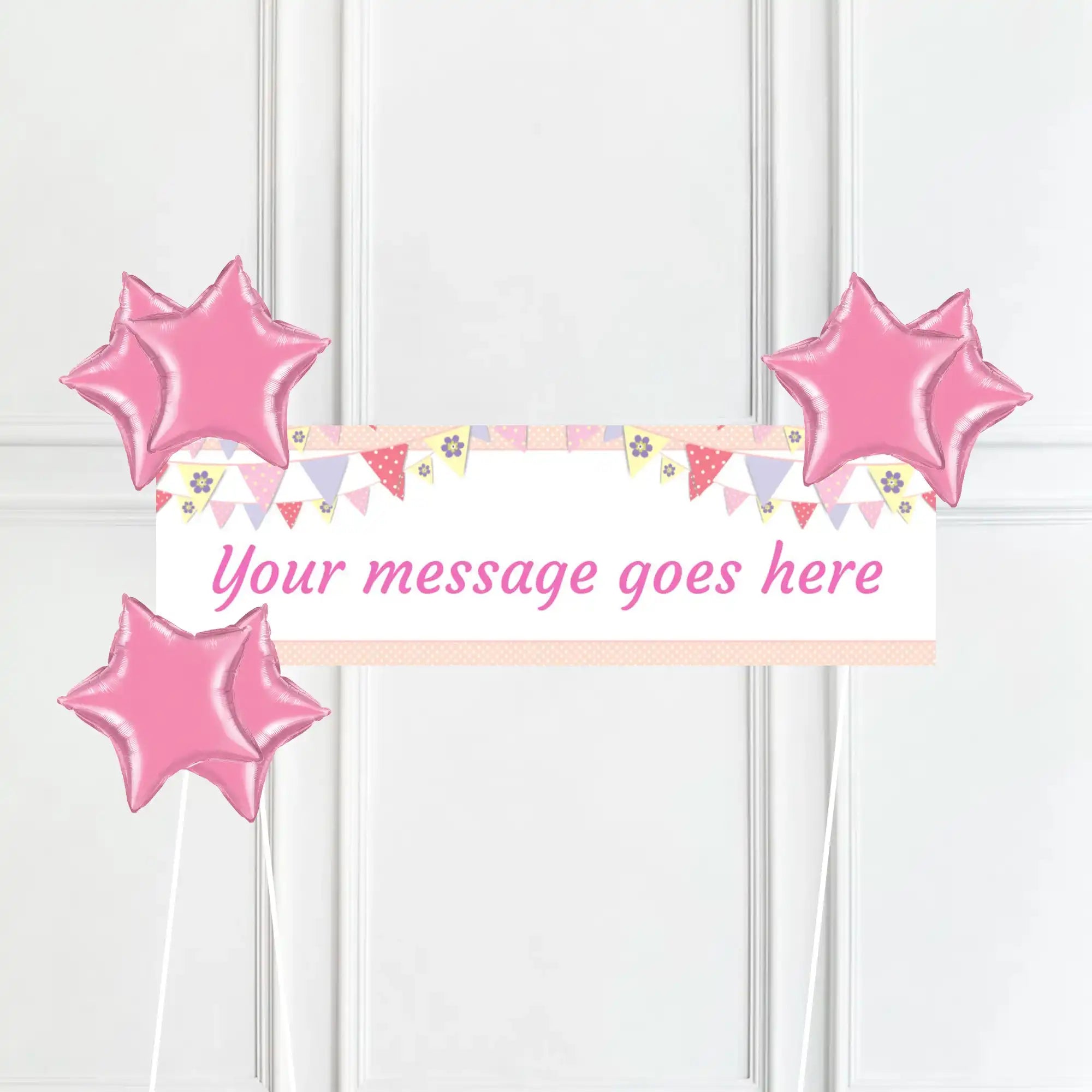 Pink Bunting Personalised Party Banner No 6 Balloons Personalised Banner