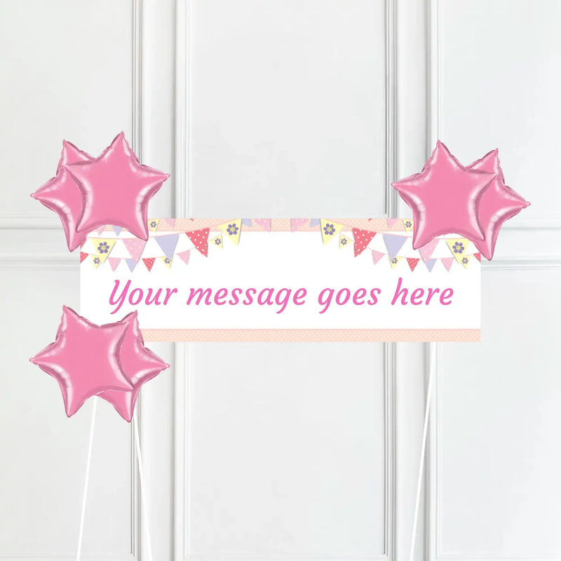 Pink Bunting Personalised Party Banner No 6 Balloons Personalised Banner
