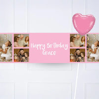 Coloured Collage Personalised Party Banner Pink 1 Balloon Personalised Banner