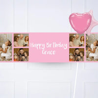 Coloured Collage Personalised Party Banner Pink 2 Balloons Personalised Banner