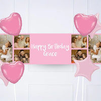 Coloured Collage Personalised Party Banner Pink 6 Balloons Personalised Banner