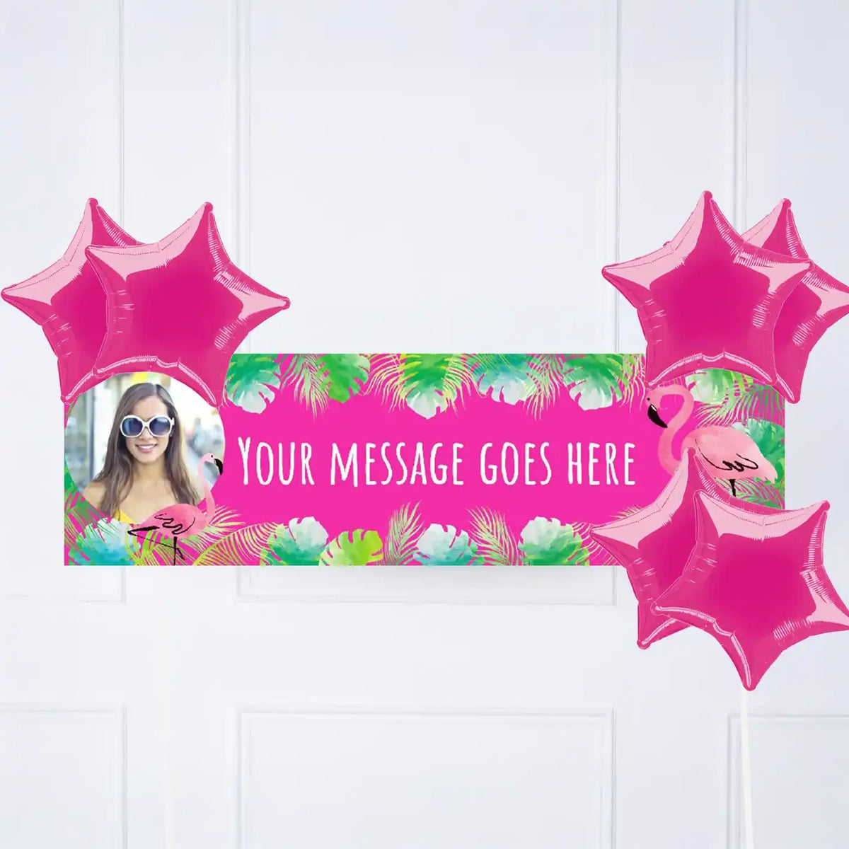 Pink Palm Leaf Flamingo Personalised Party Banner Yes 6 Balloons Personalised Banner