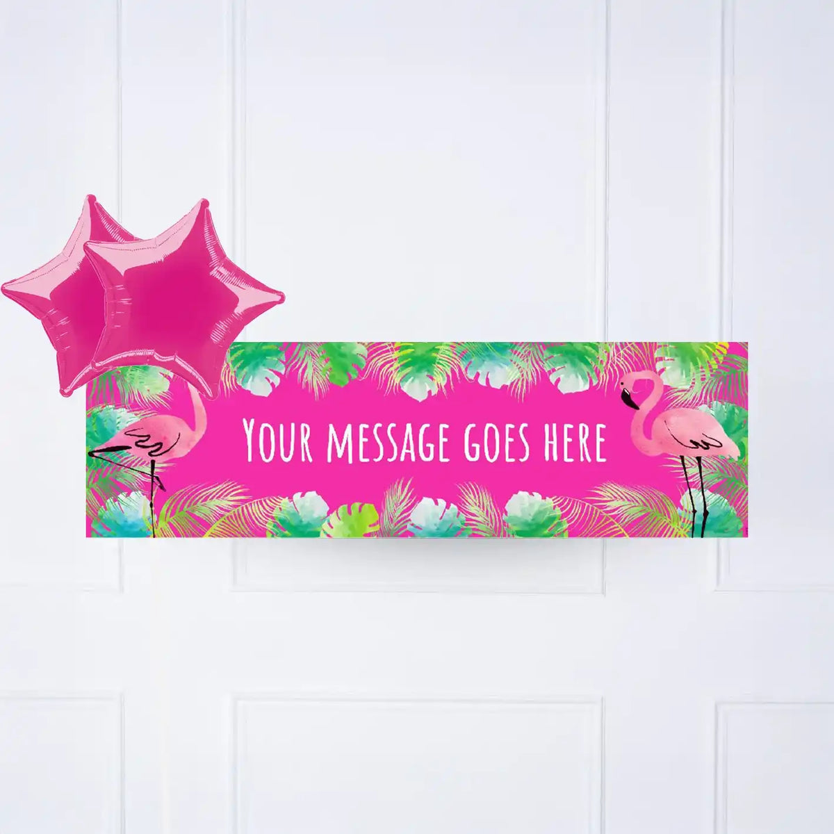 Pink Palm Leaf Flamingo Personalised Party Banner No 2 Balloons Personalised Banner