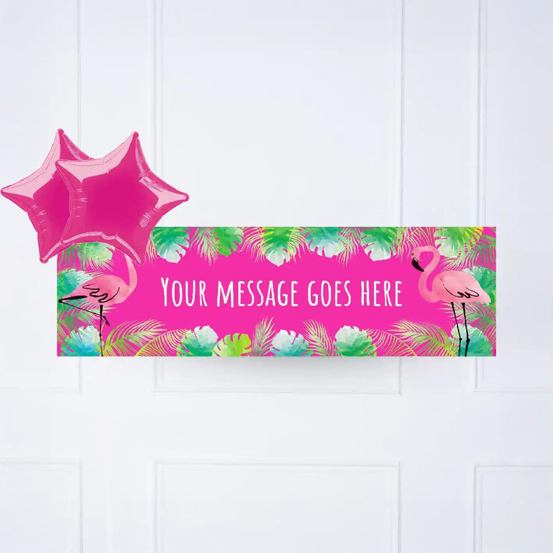 Pink Palm Leaf Flamingo Personalised Party Banner No 2 Balloons Personalised Banner