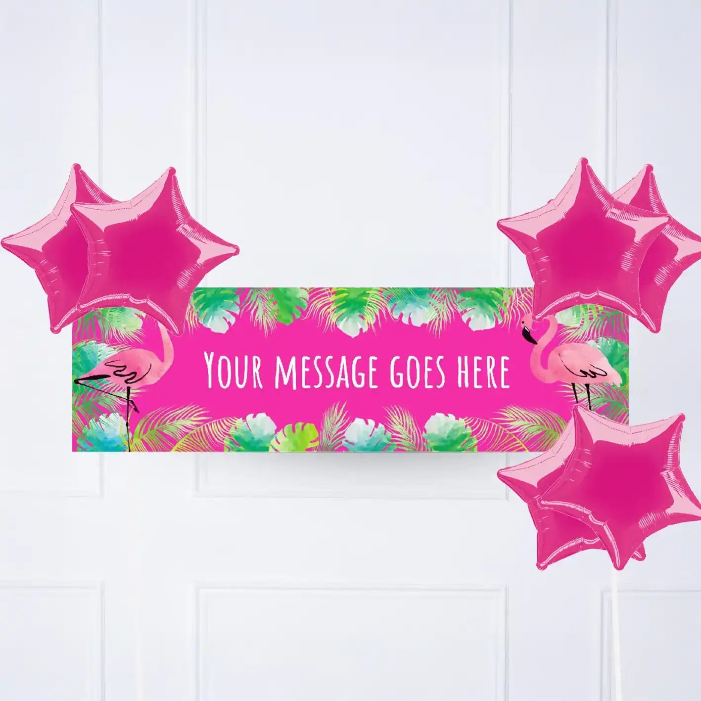 Pink Palm Leaf Flamingo Personalised Party Banner No 6 Balloons Personalised Banner