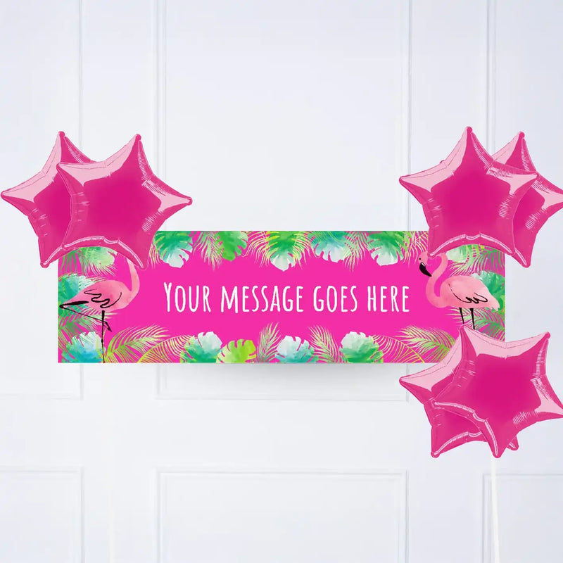 Pink Palm Leaf Flamingo Personalised Party Banner No 6 Balloons Personalised Banner