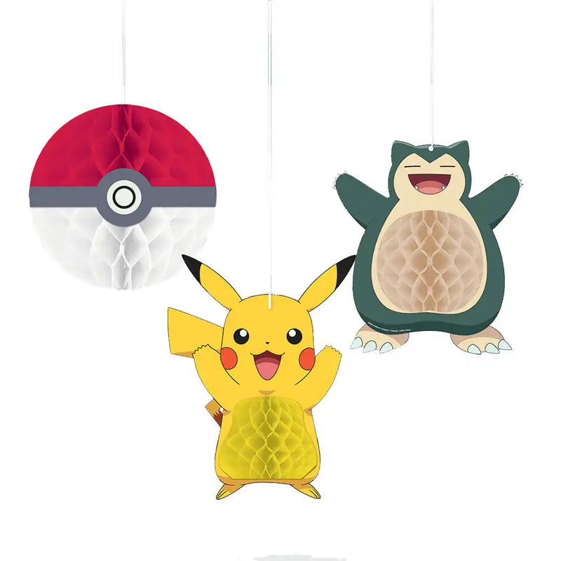 Pokemon Party Honeycomb Decorations (x3) Kids Party