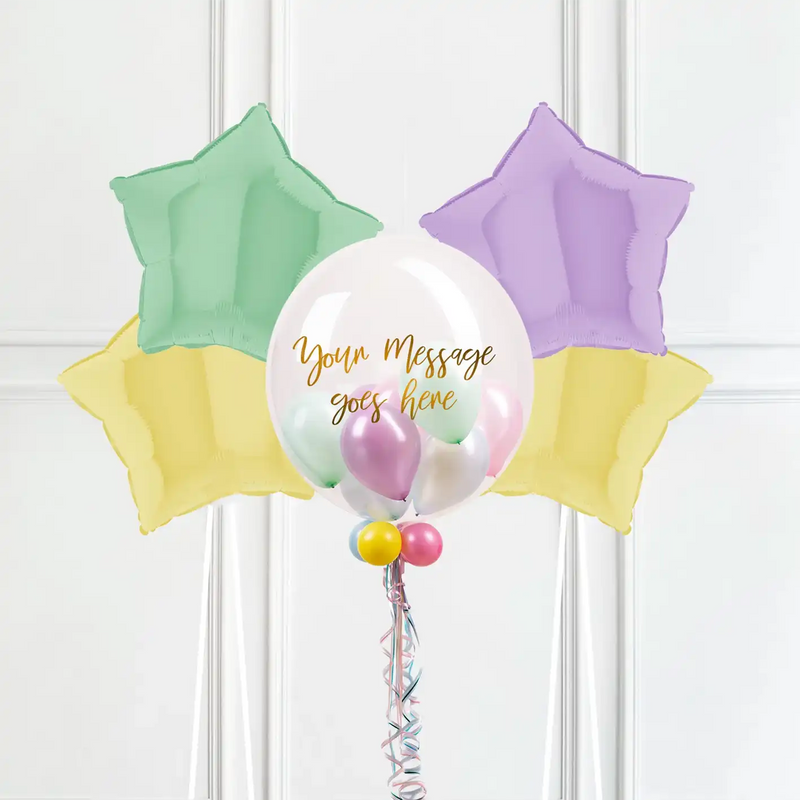 Personalised Bubble Balloon in a Box – Pretty Pastels 4 Extra Balloons Personalised Balloons